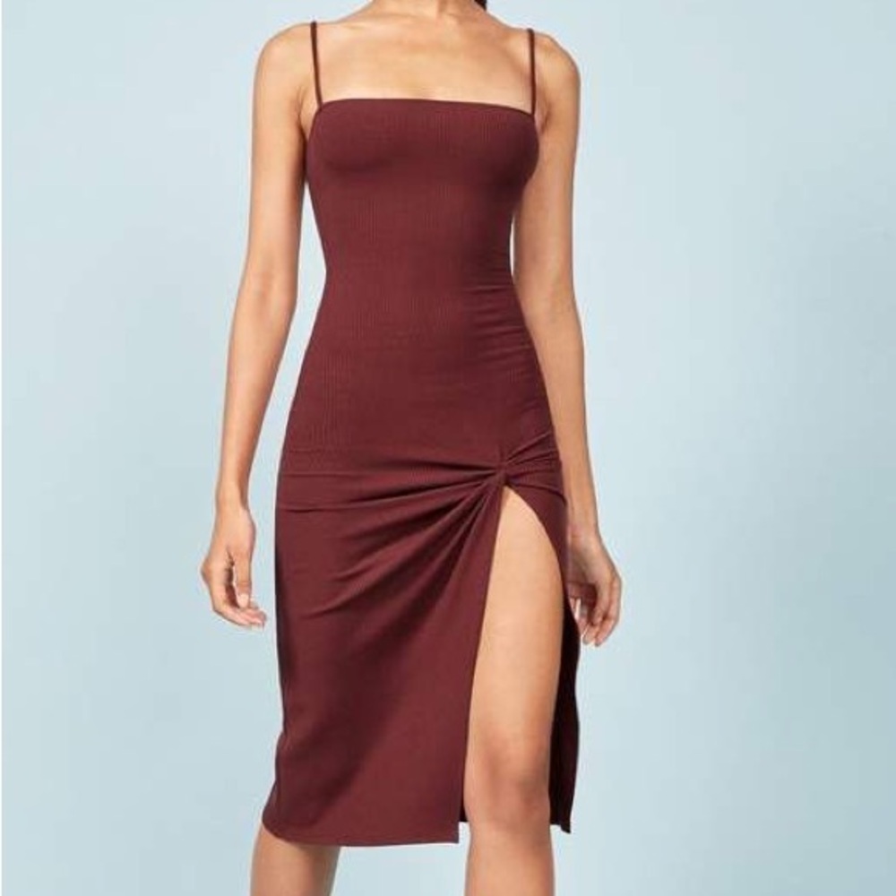 Reformation Burgundy Ribbed Scala Dress with Slit